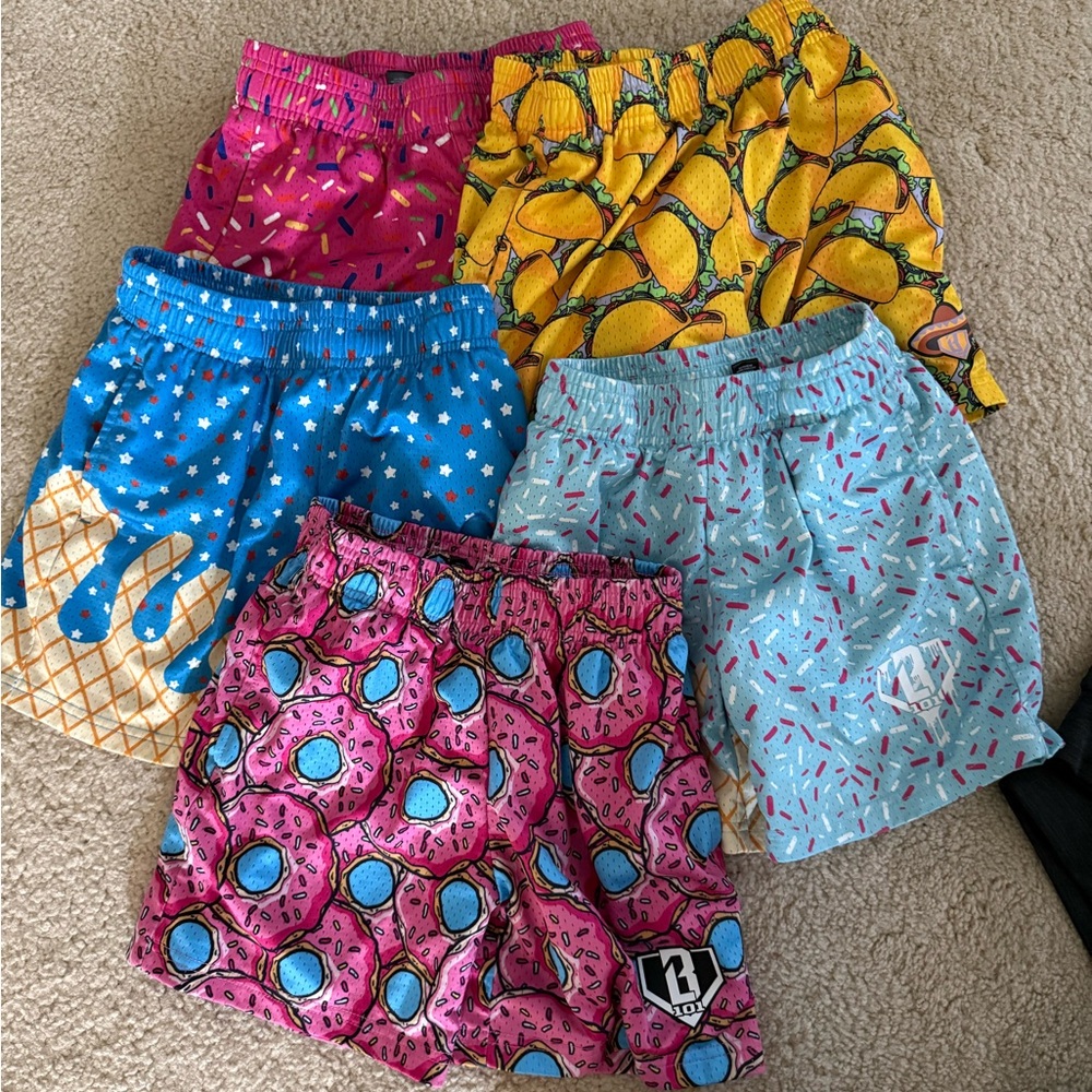 Baseball Lifestyle 101 shorts: lot of 5 pairs. Colorful Patterned Shorts Set